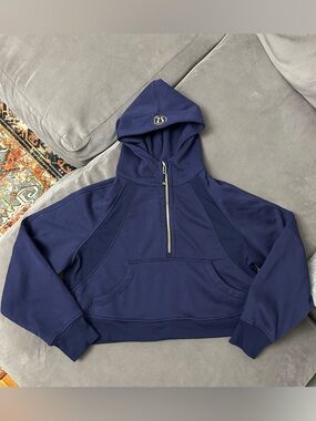 Lululemon Scuba Oversized Neck Half Zip Hoodie Size M/L Cropped Navy Blue